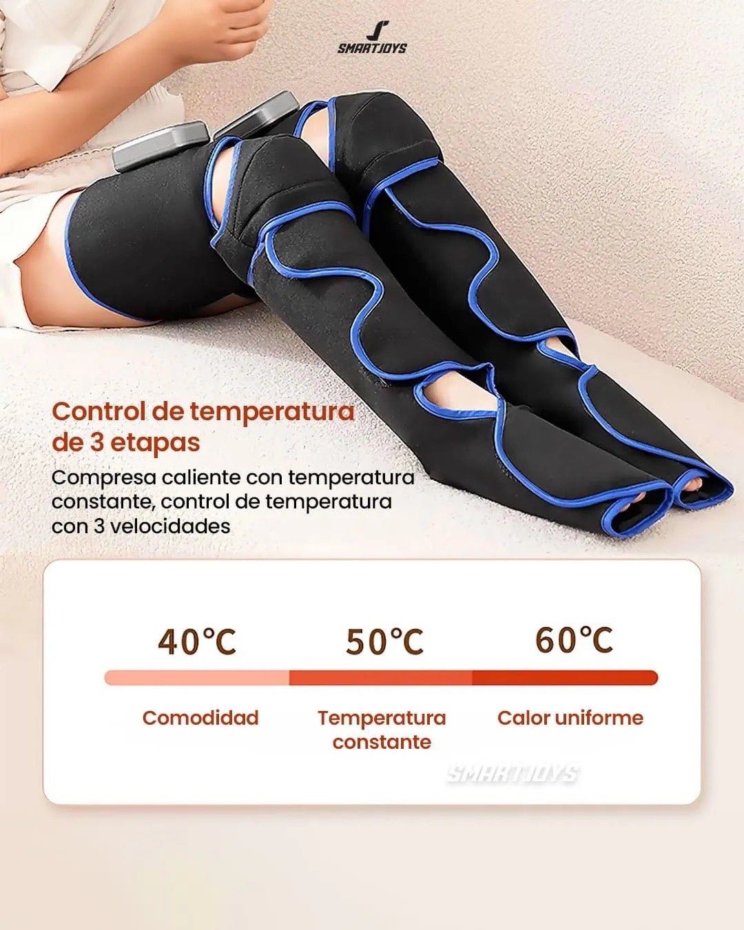 Persona sentada en el sofá con las fundas de compresión en muslos y pantorrillas